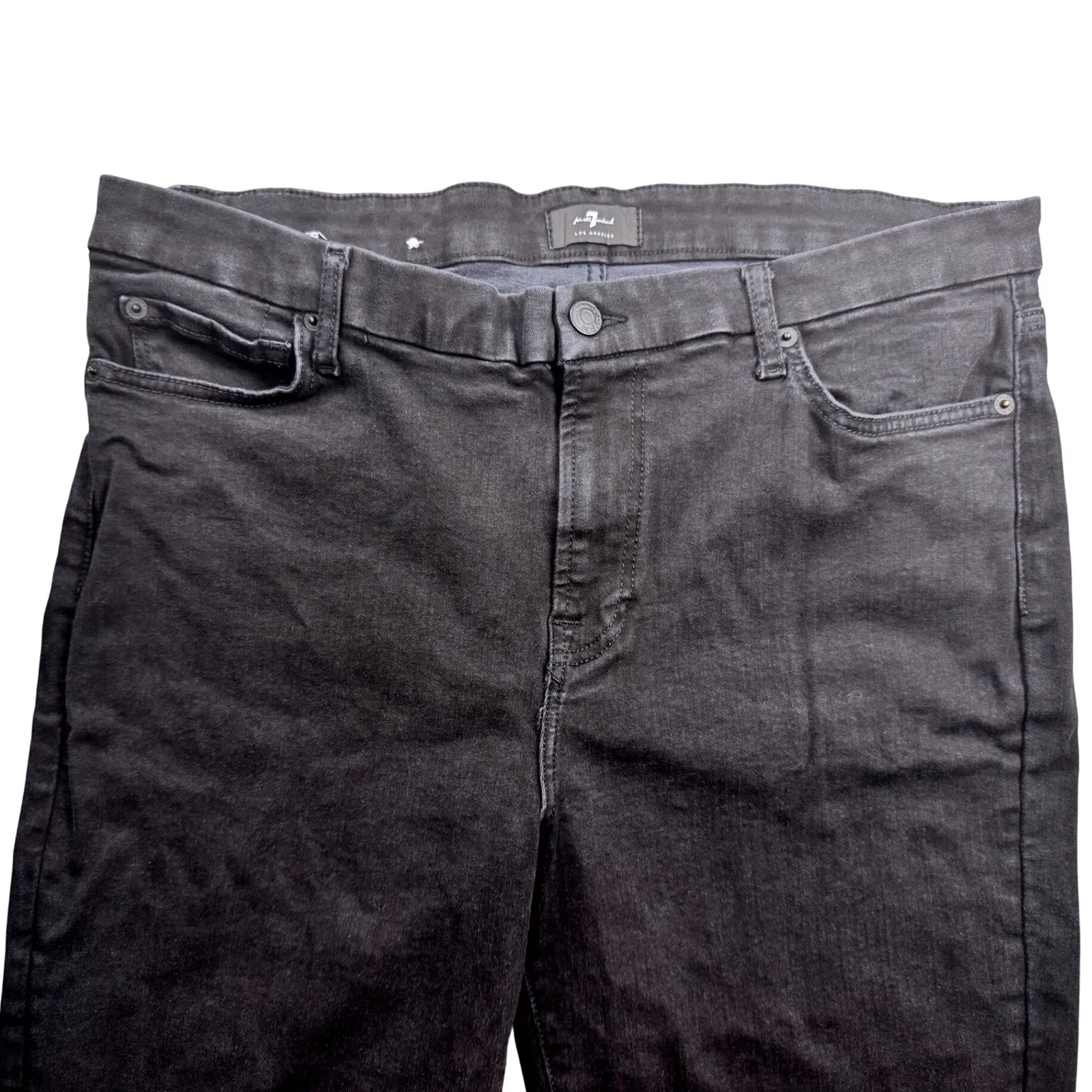 7 For All Mankind Womens Ankle Skinny Jeans Black Size 33 Denim Frayed Hem - Image 4