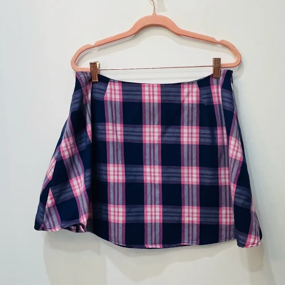 Cabana by Crown & Ivy Pink/Blue Preppy Plaid A-Line Skirt Juniors Sz 12 - Image 2