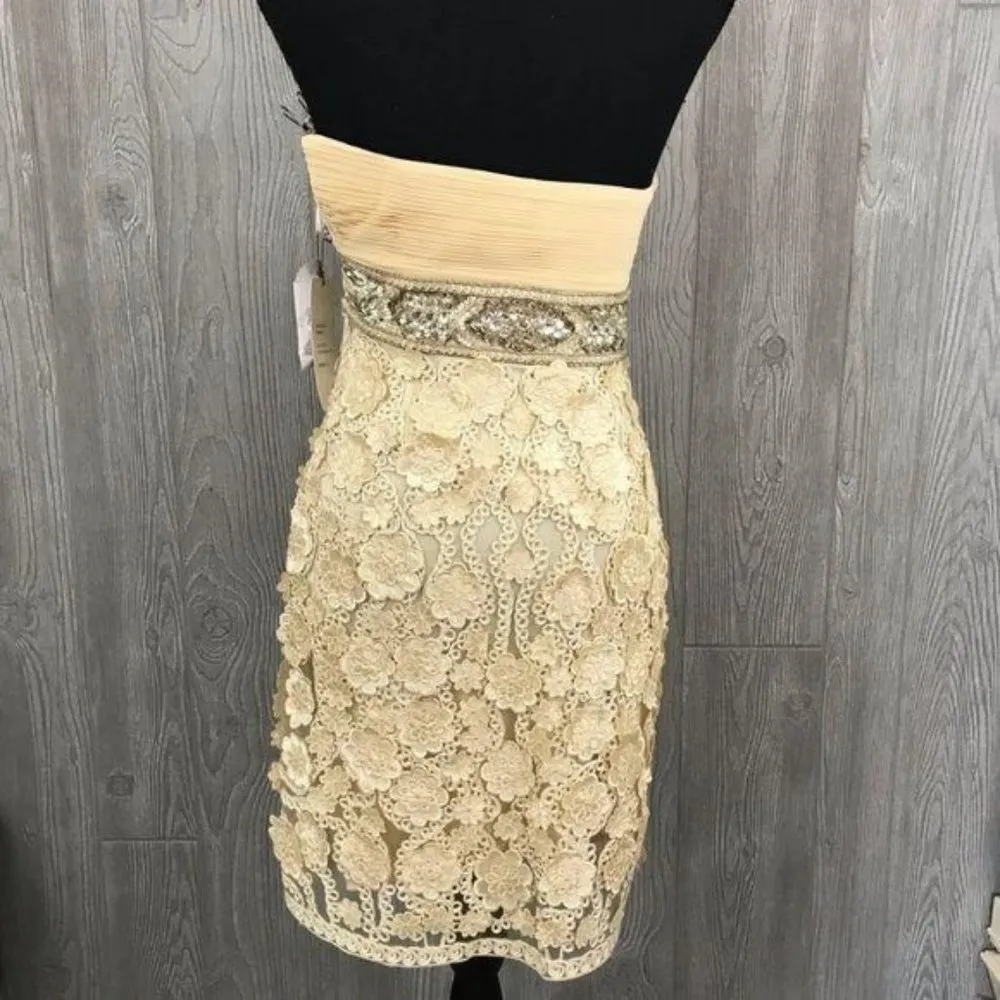 NWT sue wong flower beaded lace dress style N0452 Champagne ball gown prom - Image 3