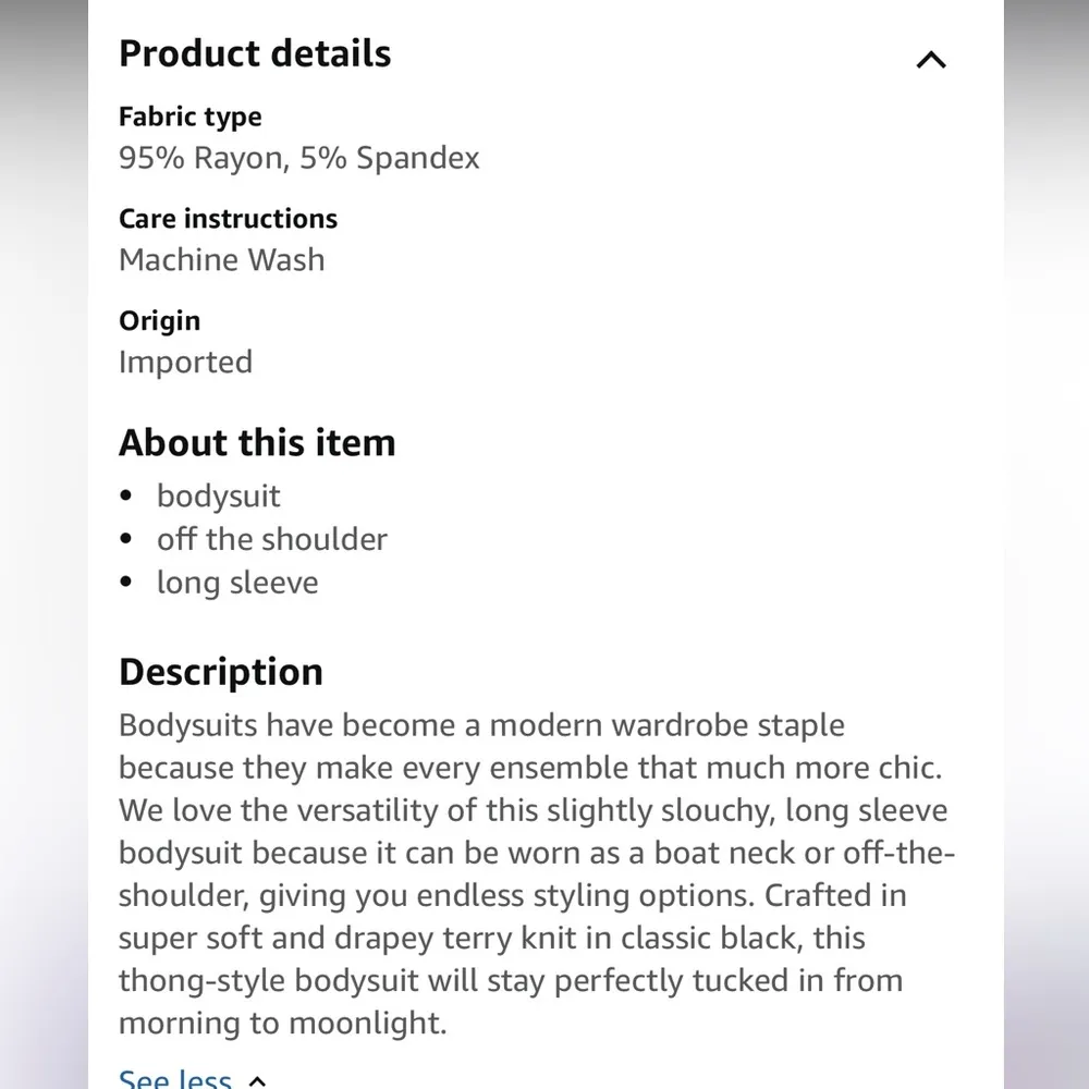 PAIGE womens Suvi Bodysuit Off the Shoulder Long Sleeve in Black. Sz Med - Image 9