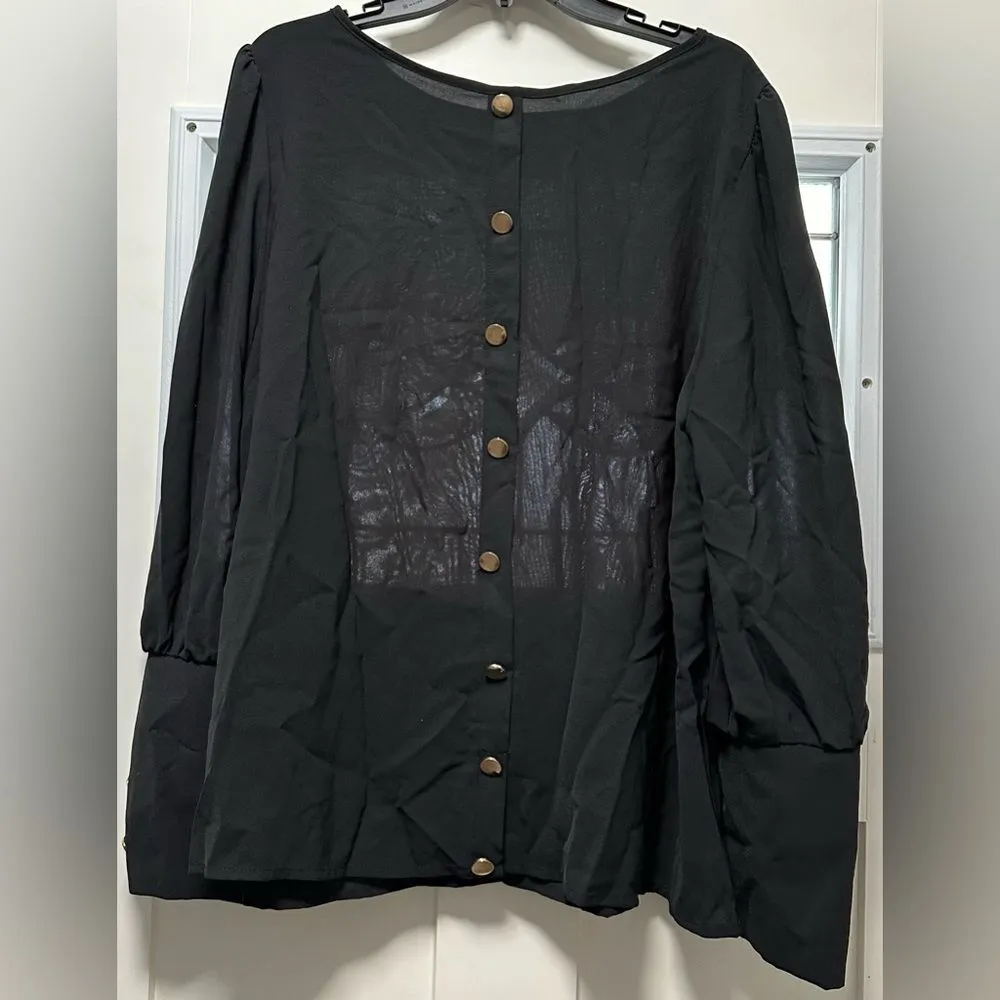 Woman’s SHEIN Button-Back Blouse Black Gold (727) - Image 3