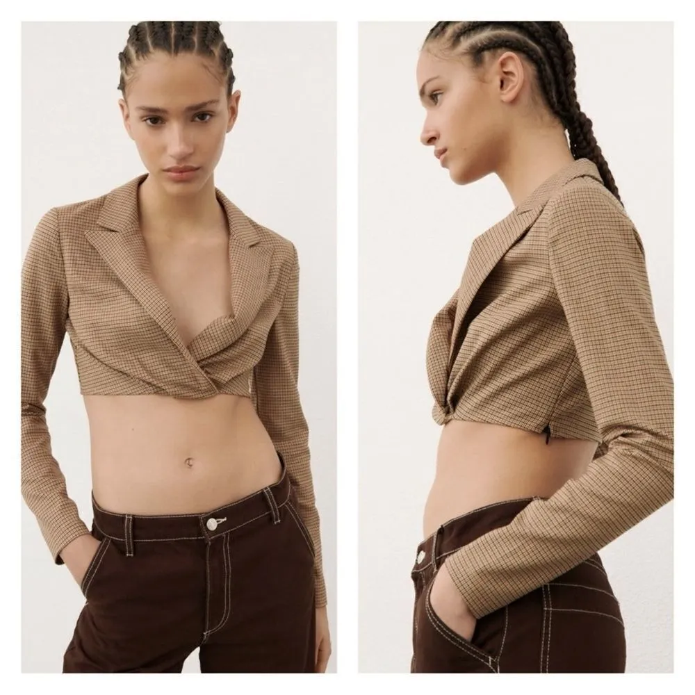 ZARA Plaid Blazer Crop Top Size Small - Image 3