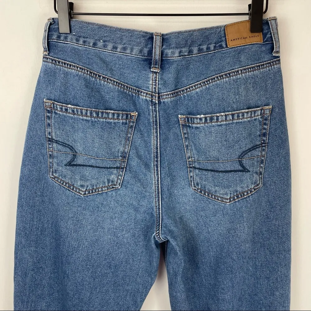 American Eagle Mom Jean Distressed Raw Chewed Hem Sz 4 Boho - Image 7