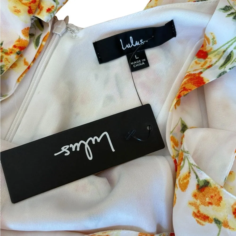Lulus Day Date Tie Back White Orange Floral Mini Dress Womens Size Large New - Image 10