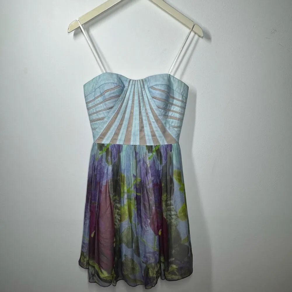 Aidan Mattox Mini Dress Women 0 Corset Silk Floral Fit&Flare Cocktail Fairy Y2K - Image 4