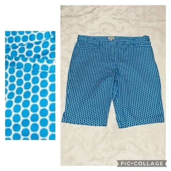 Laundry By Shelli Segal Turquoise & White Polka Dot Bermuda Shorts Size 8 - Image 2