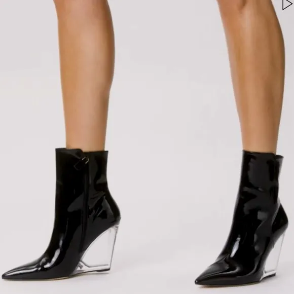Stuart Weitzman Lucite 100 Wedge Heel Boots in Black, Size EU36.5 US6 New in Box - Image 2