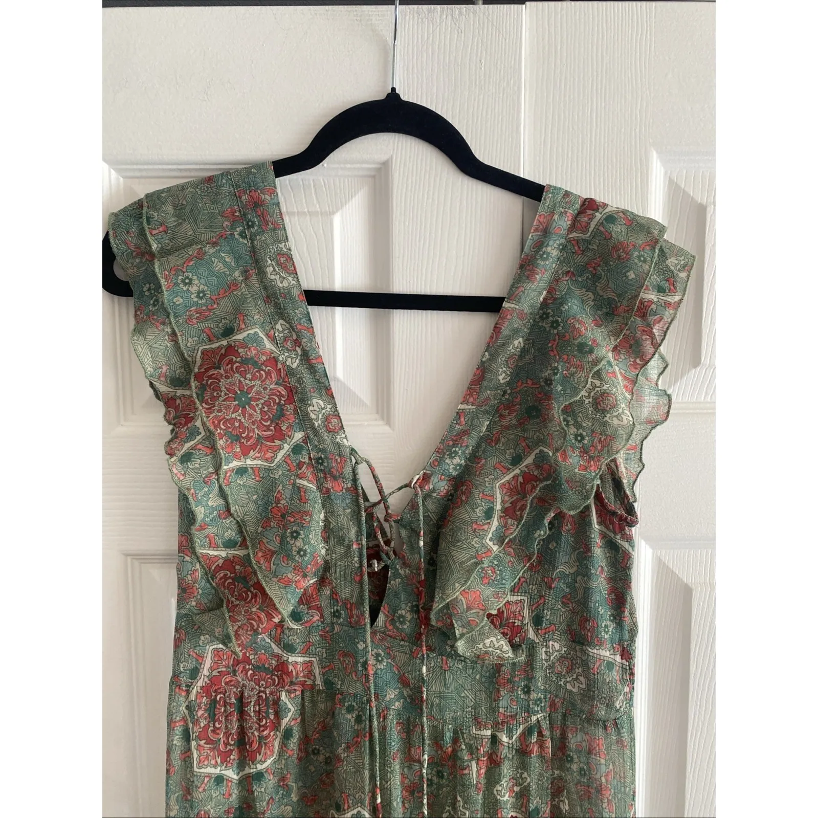 America & Beyond Womens Large Green Sheer Babydoll Maxi Dres Cottagecore Boho - Image 2