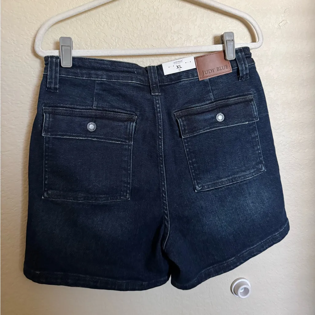JUDY BLUE high‎ waist back flap pocket denim short size XL in mid blue NEW - Image 6