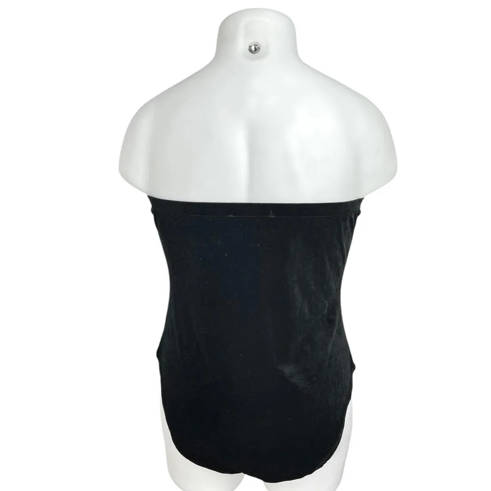 Forever 21 Black Velvet Velour Fringe Rhinestone Strapless Tube Bodysuit Top 1X - Image 2