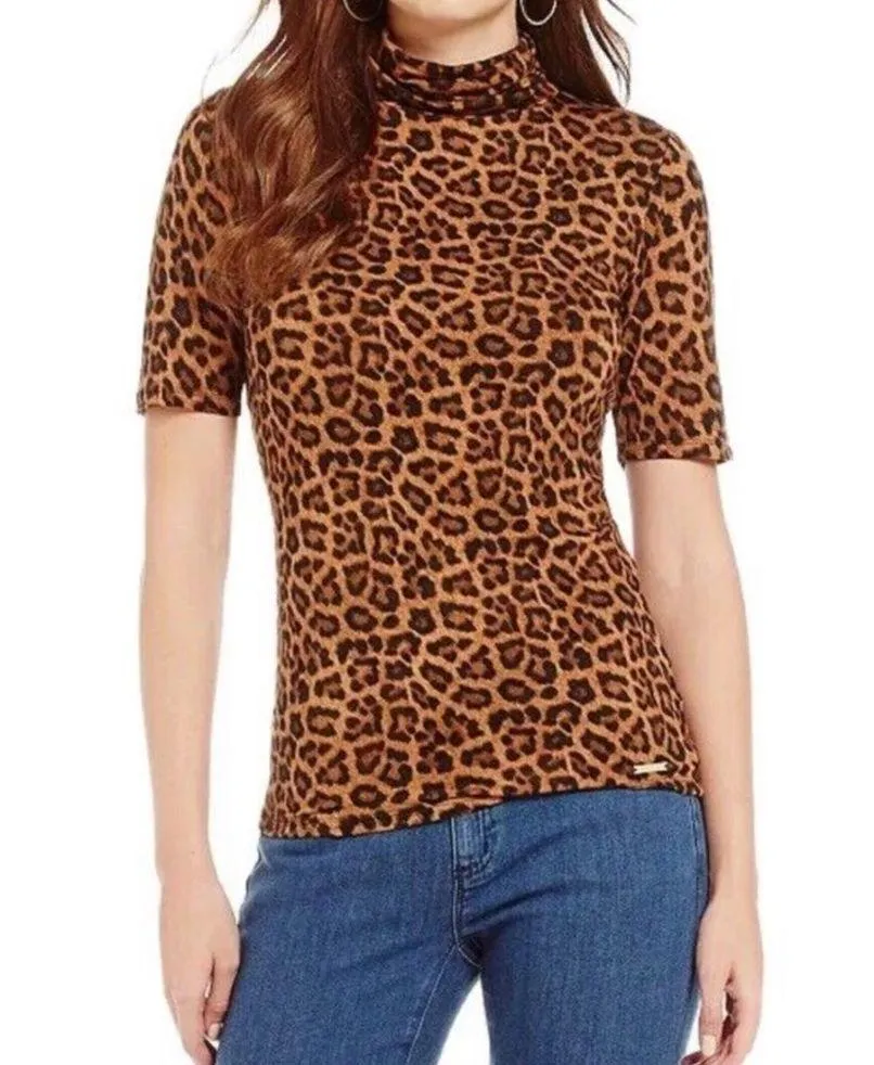 Michael Kors Leopard Short Sleeve Knit Top Spense Black Ribbed Knit Long Vest L Size L - Image 2