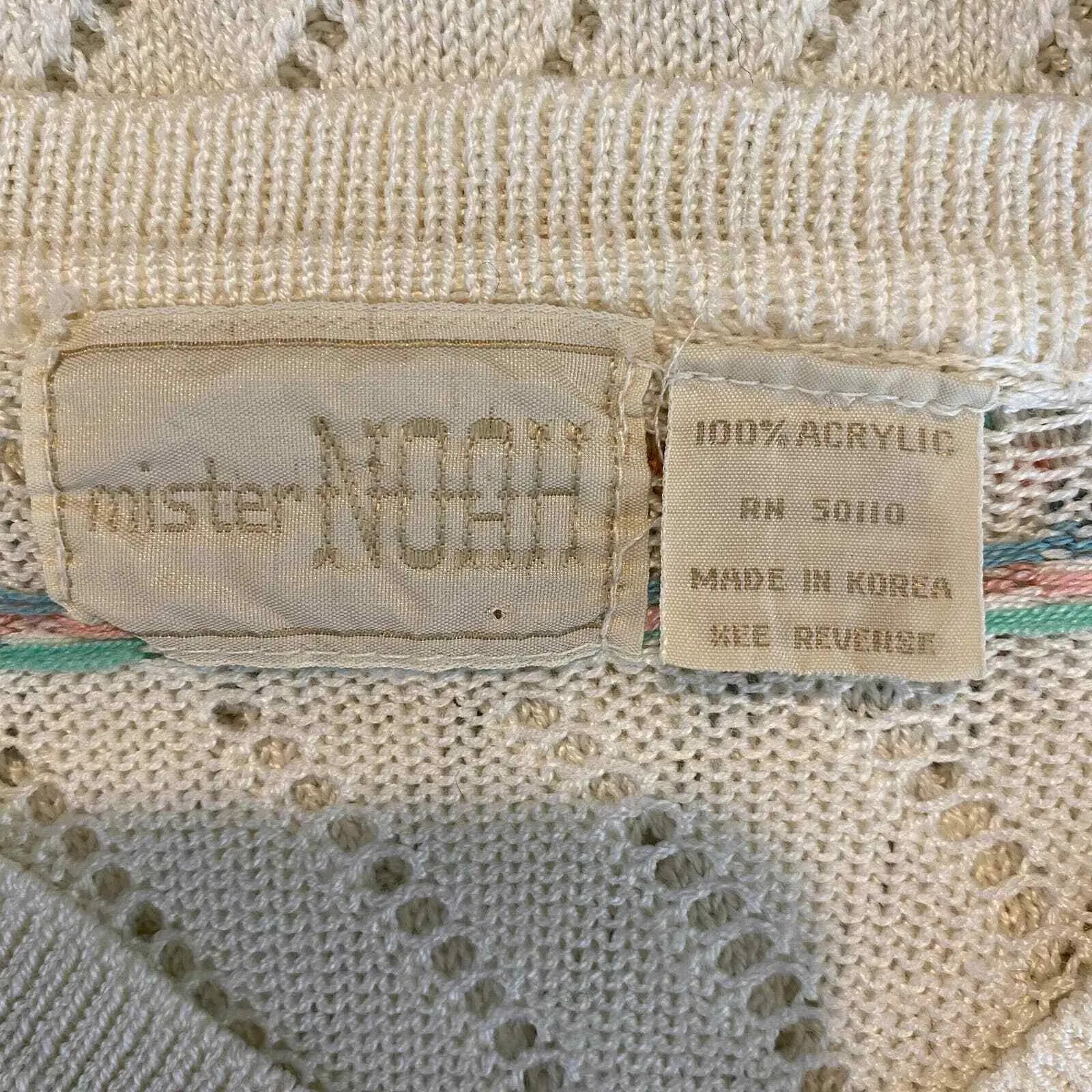 Vintage 80s Mister Noah Dainty Sweater XS White Acrylic Drop‎ Knit V - Image 2