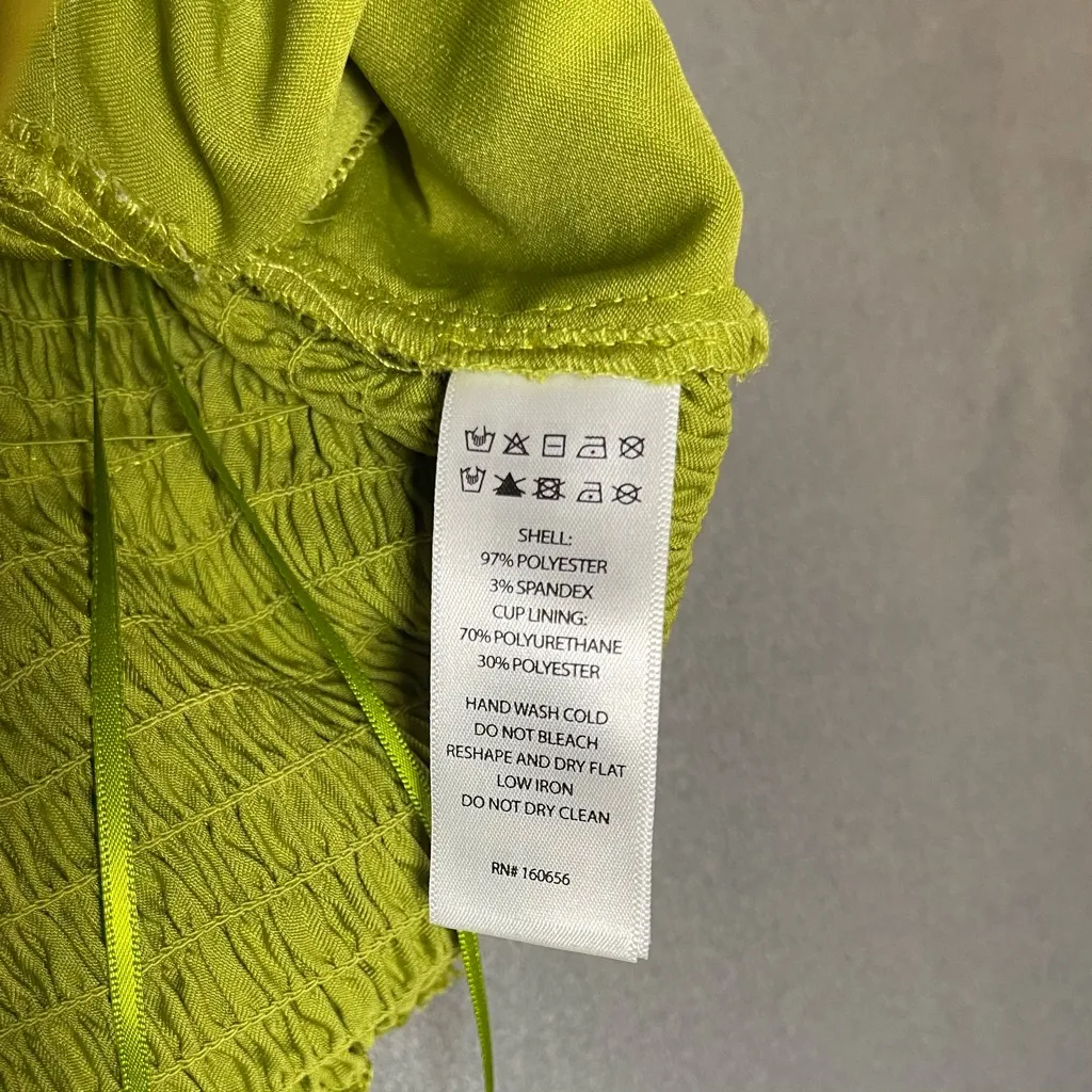 NWT Sincerely Jules Chartreuse Green Satin Corset Smocked Back Crop Top S Y2K - Image 4