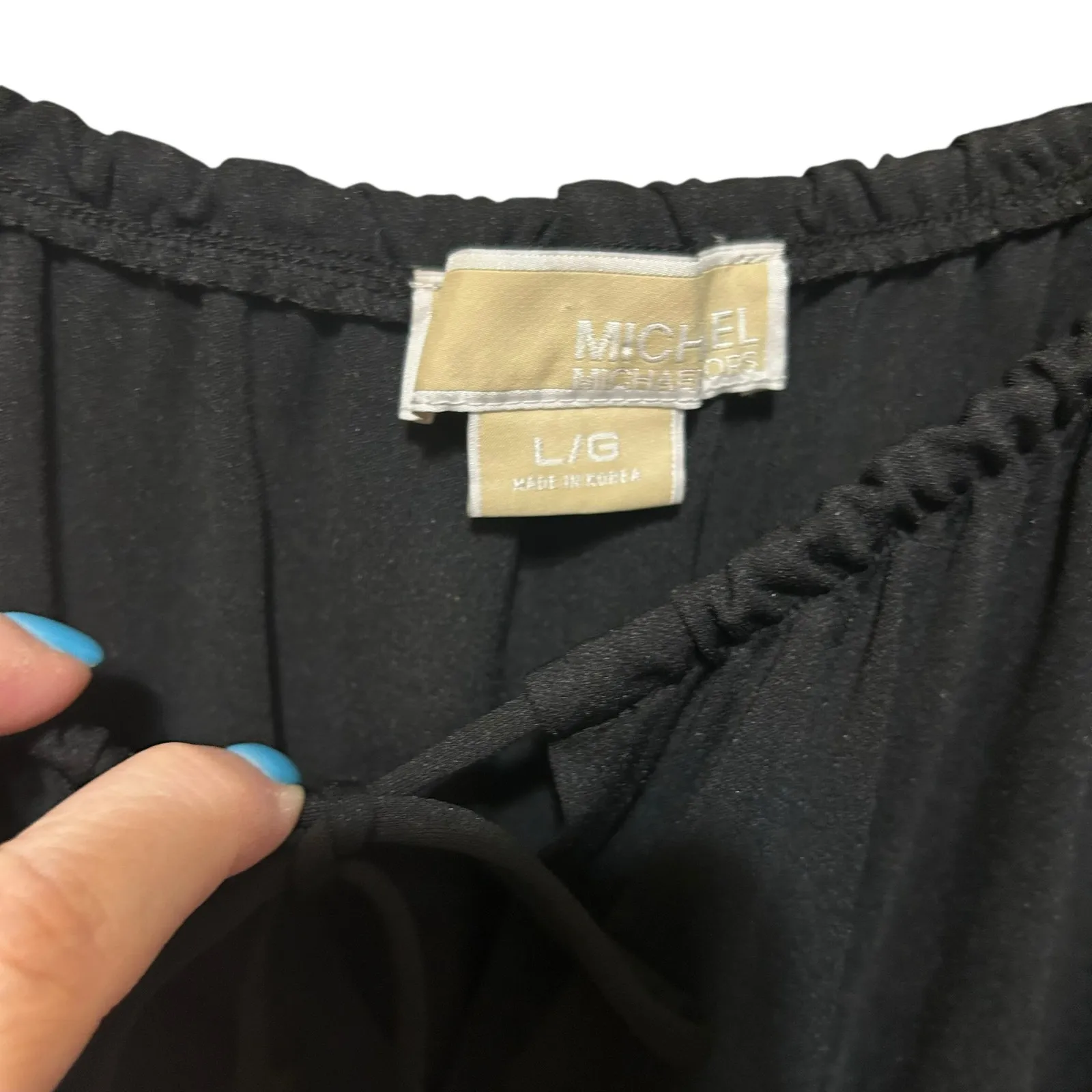 Michael Kors Boho Eyelet Dress L Black Stretch Cinched High Waist Resort Travel‎ Size L - Image 2