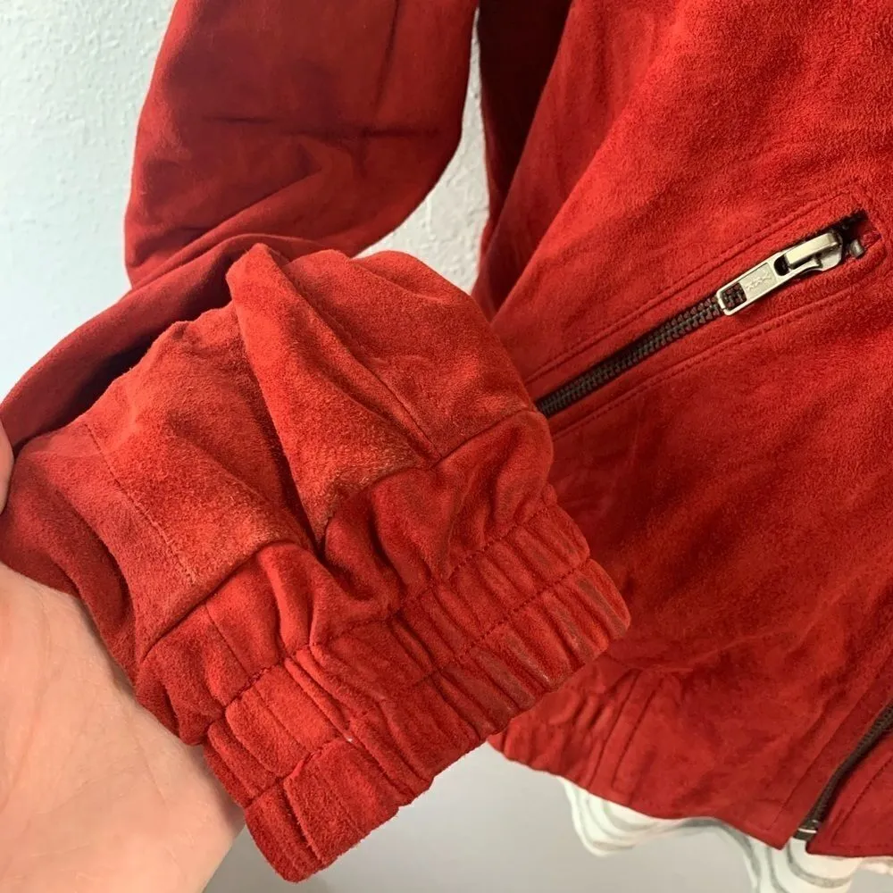 Jennifer Kate Suede Red Bomber Jacket Red - Image 4