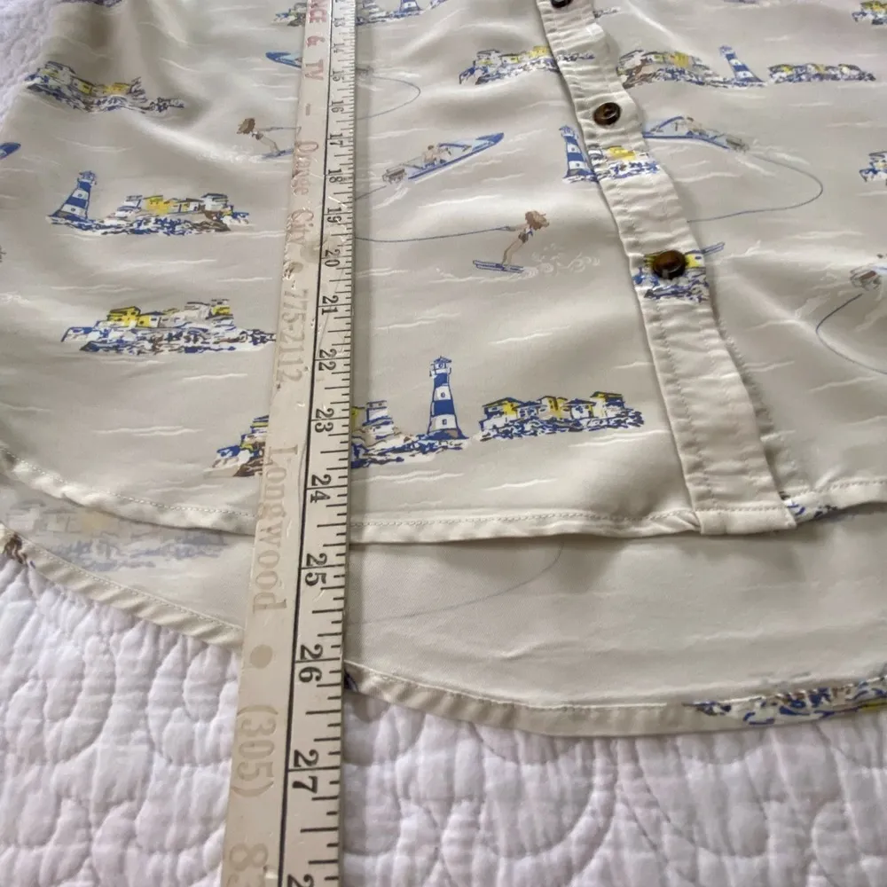 Lands' End Button Down Shirt Cuffed Short Sleeves Nautical Scenes Pattern Size L - Image 10