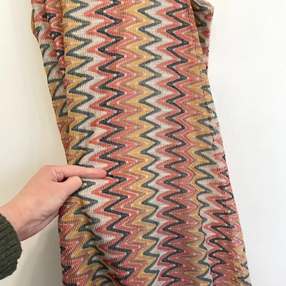 ALMOST FAMOUS Coral Orange Cream Chevron Zig Zag Knit Retro 70s Mini Tank Dress - Image 6
