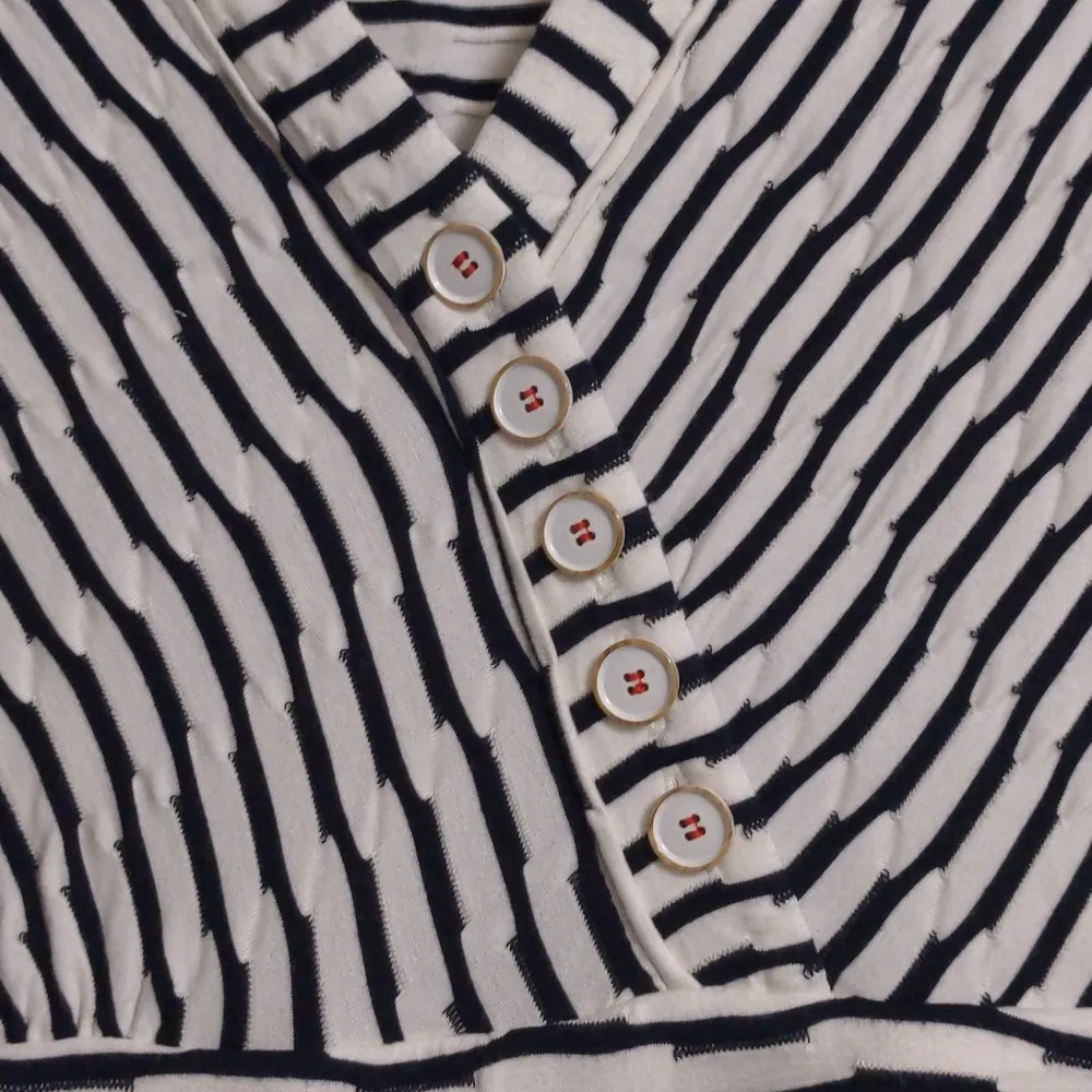 Anthopologie Maeve Paladino Faux Wrap A Line Dress Navy Striped Knee Length XS - Image 4