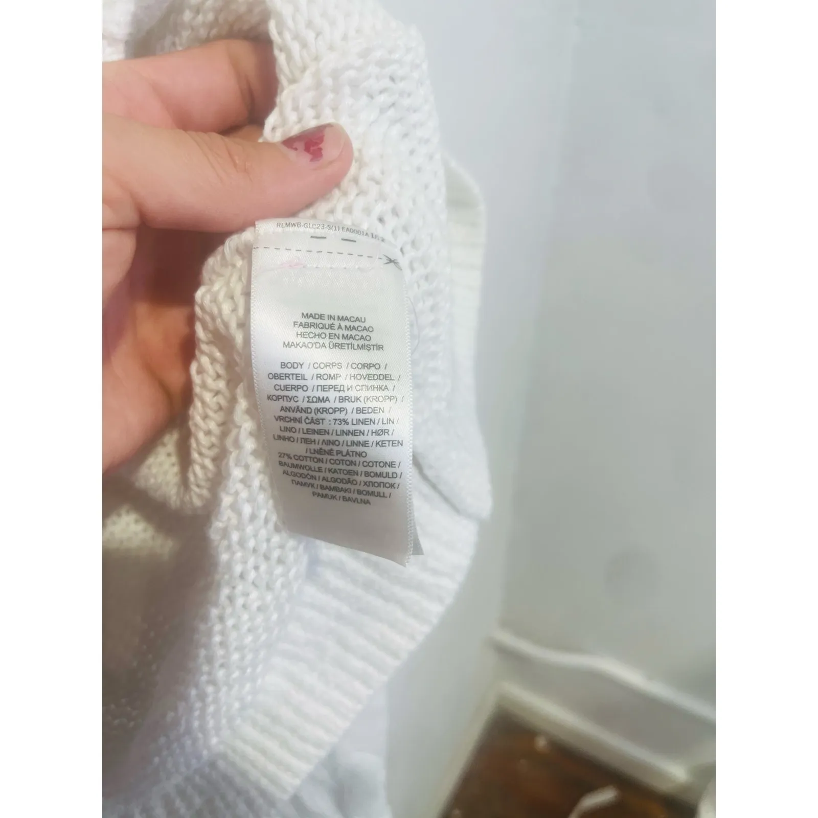 POLO RALPH LAUREN White Linen Blend Long Sleeve Knit Button Front Cardigan M Size M - Image 7