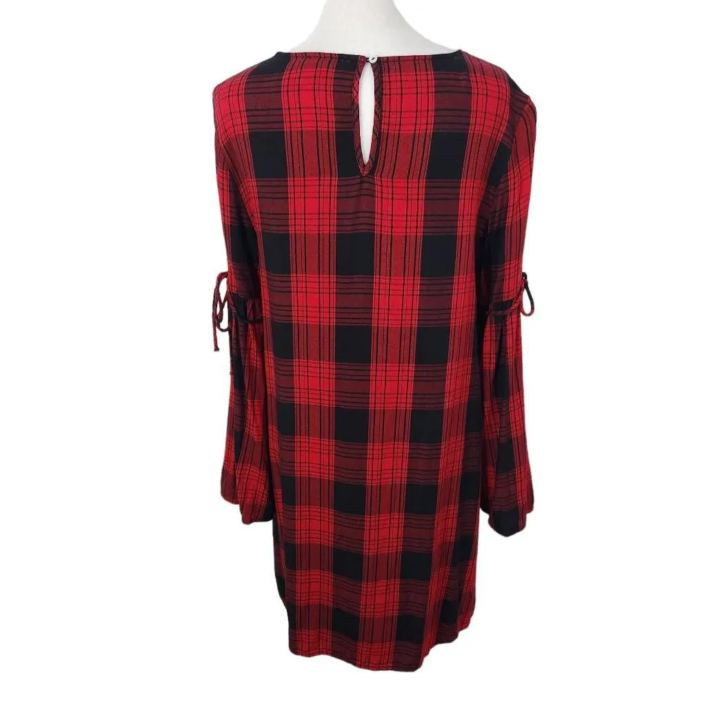 BeachLunchLounge Red Plaid Sheath Dress Size Medium Red and Black Mini Dress - Image 2