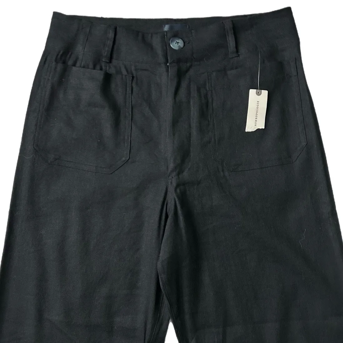 NEW Anthropologie Maeve The Colette Linen Blend Crop Wide Leg Pants Black Sz 30 - Image 4
