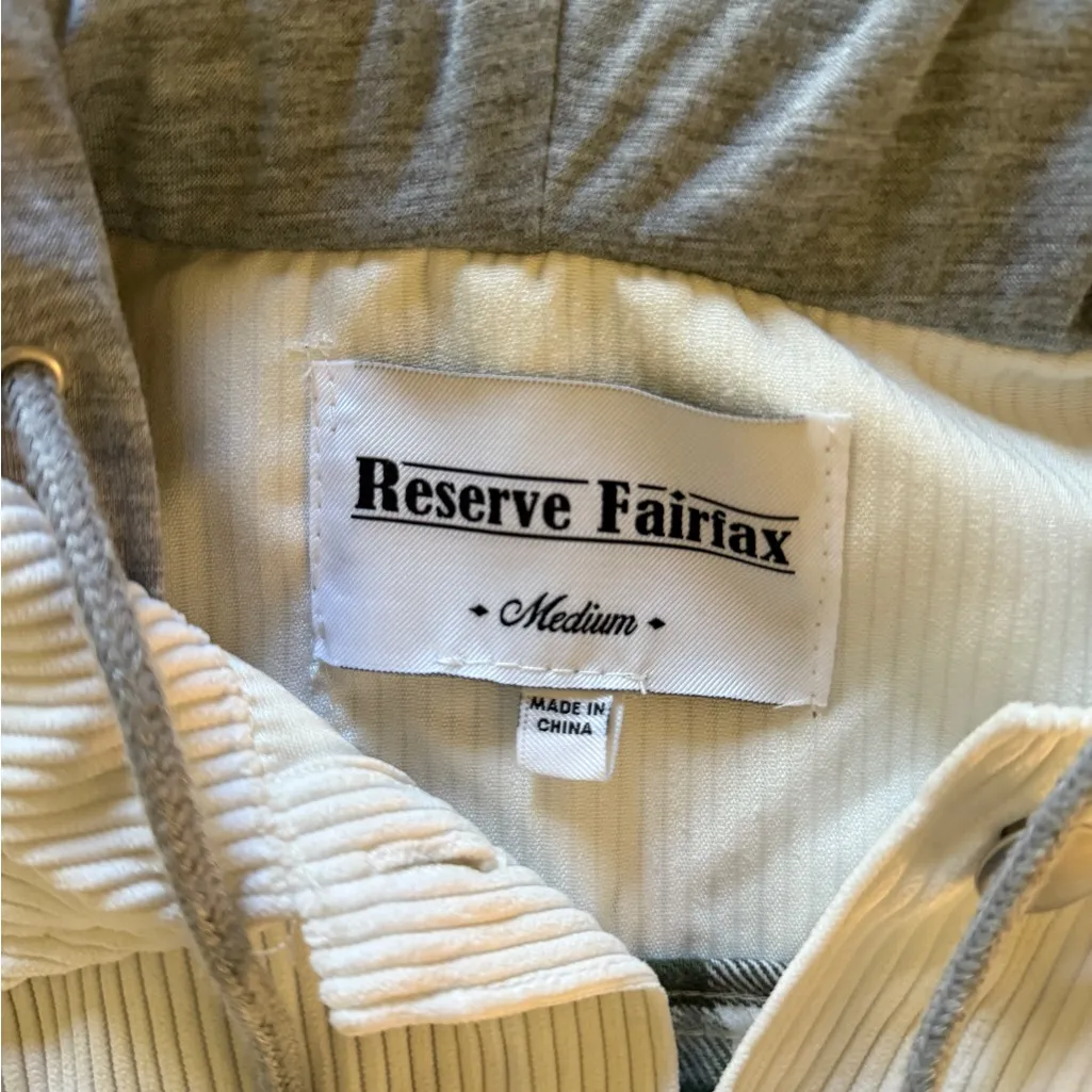 Reserve Fairfax White and Green Plaid Flannel Cropped Hooded Corduroy Jacket M Size M - Image 3