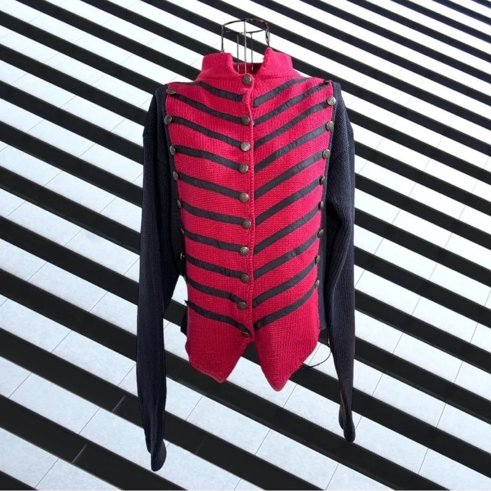 Vintage LNI Military Snap Front Button Decorated Striped Cropped Sweater Size M Black Size M - Image 3