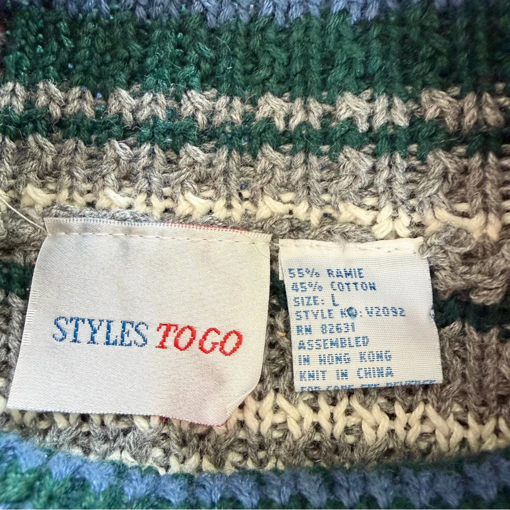 Styles To Go Ramie Cotton Turtleneck Knit Sweater Stripes Retro Multi Rainbow L Orange Size L - Image 8