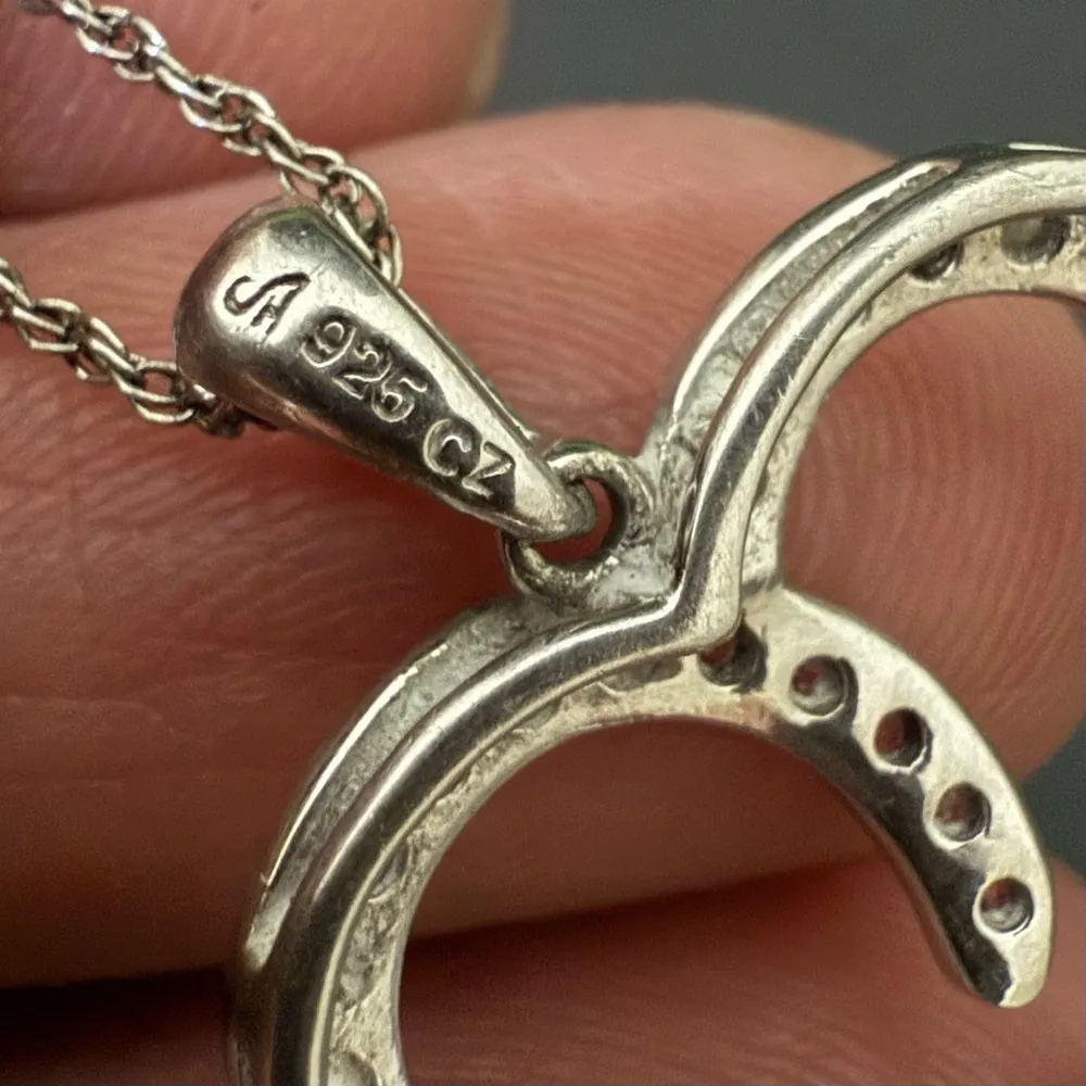 Vintage 925 Sterling Silver Pink Clear Pave Crystal Open Heart Pendant Necklace - Image 12