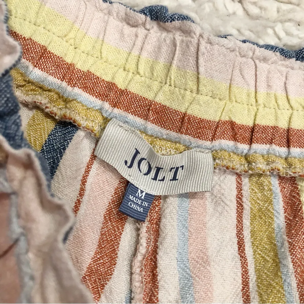 Jolt Linen Blend Stripe Multi Color Tie Shorts Medium‎ - Image 3
