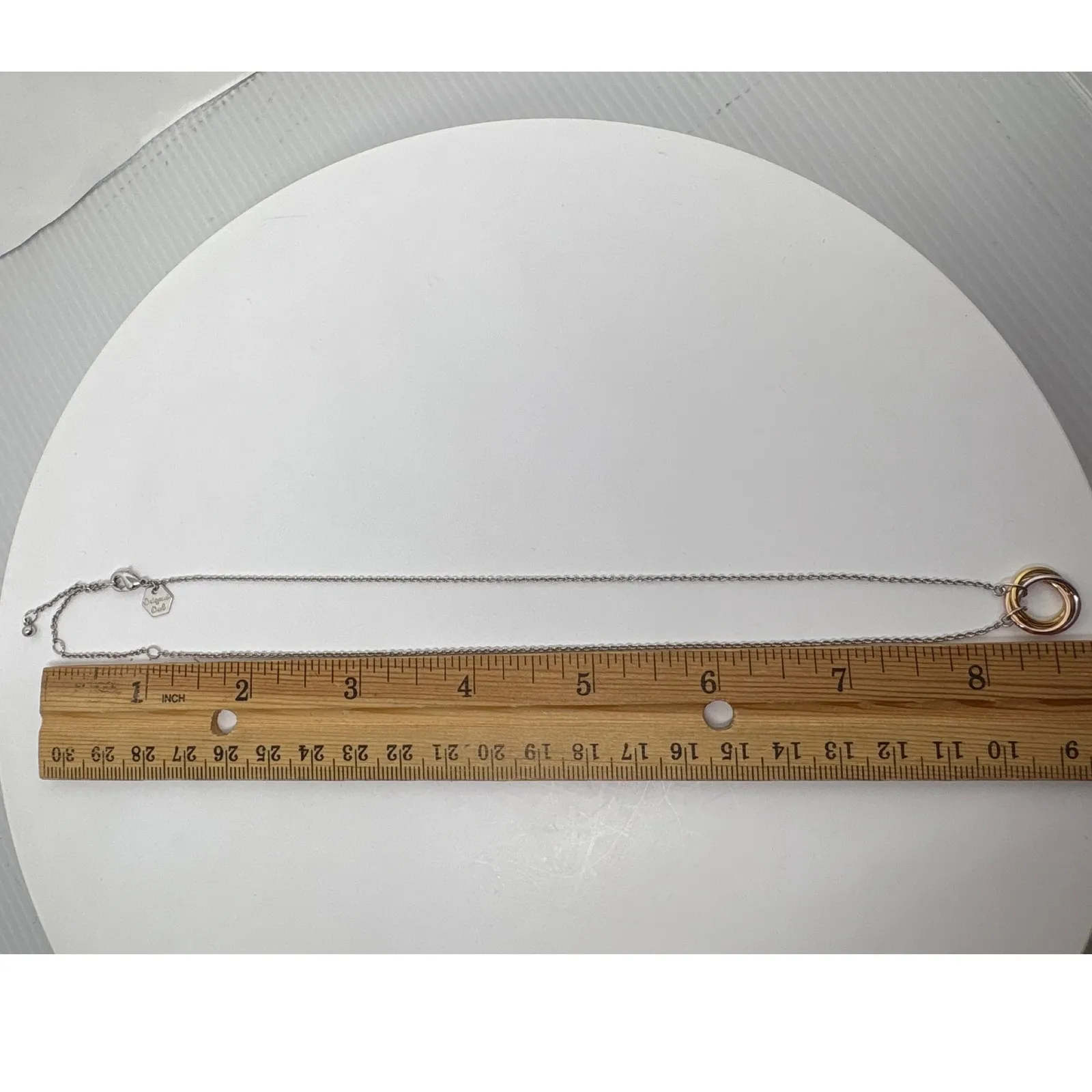 Vintage Origami Owl Tri Tone Interlocking Circles Pendant Necklace Adjustable - Image 8