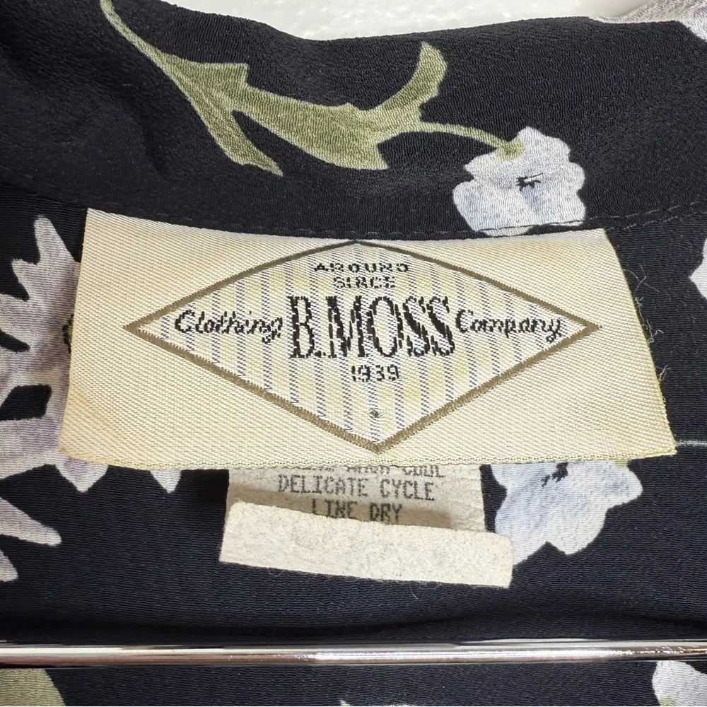 Vintage 90s B Moss Dark Floral Maxi Dress Women’s 13/14 Short Sleeve Collar Black Size undefined - Image 5