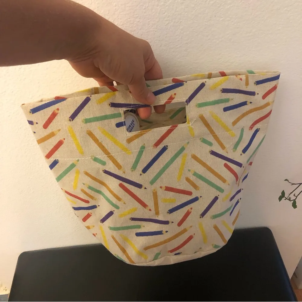 Multicolor Colored Pencil Natural Canvas Storage Bag/Basket with Handles - Image 7