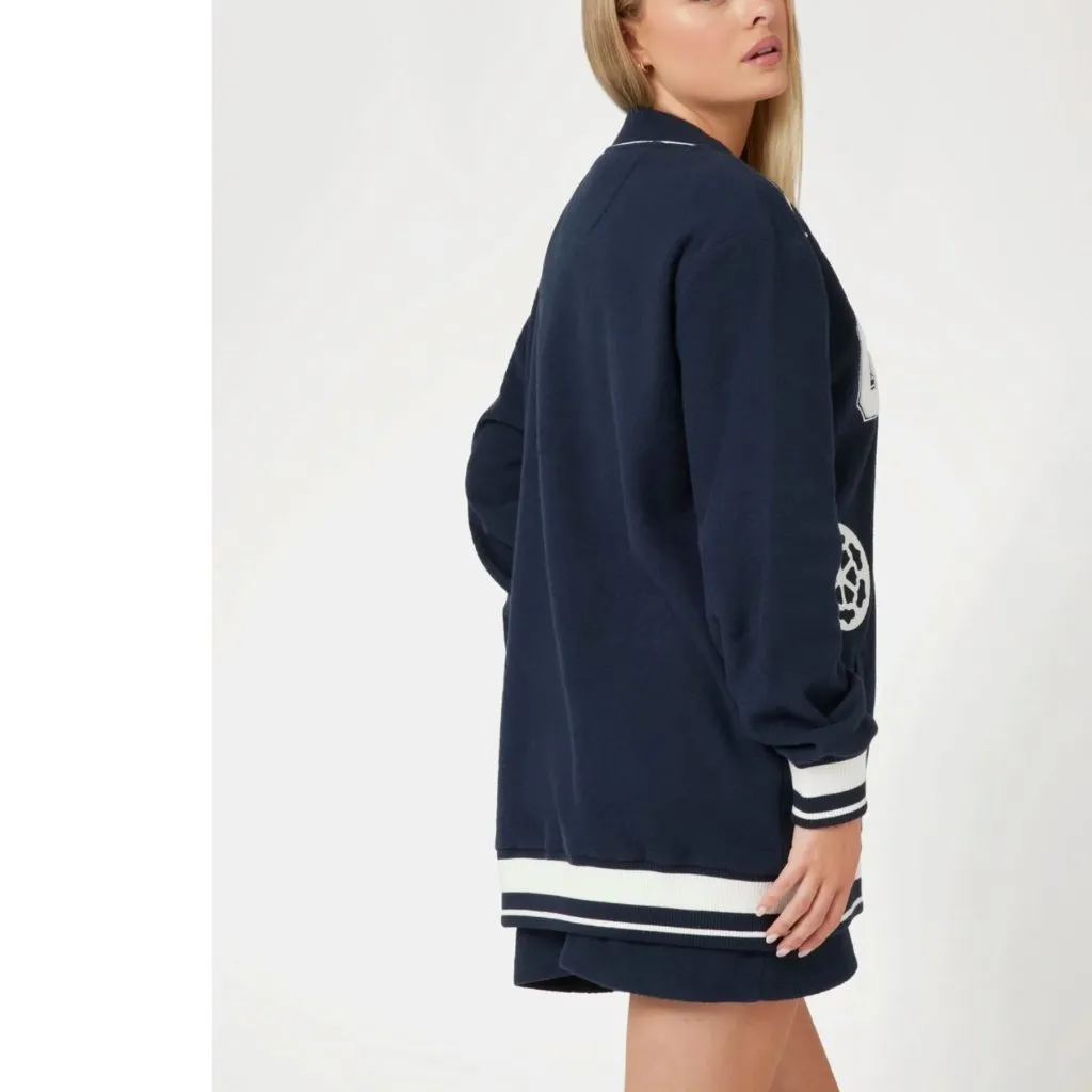 NWT GUESS Eco 81 Patch Varsity Cardigan Navy Blue Oversized Patches Y2K XL - Image 5