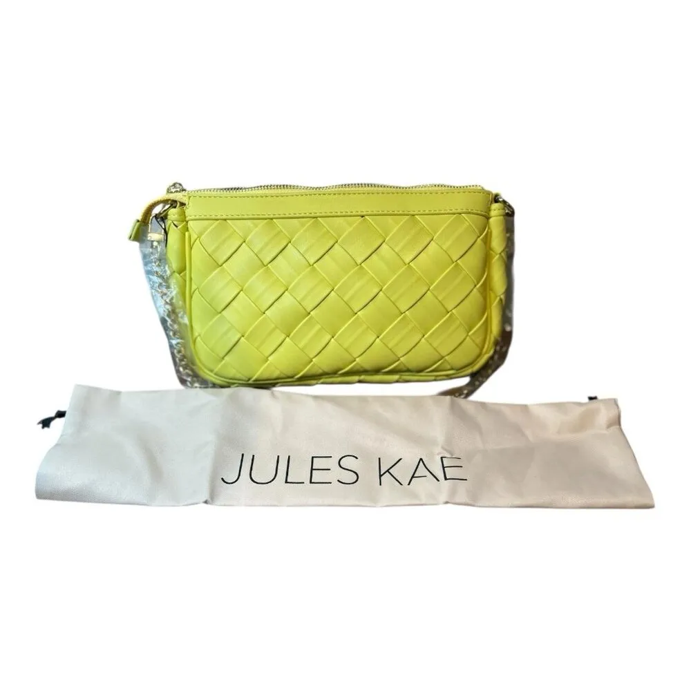 Jules Kae Anthropologie Lilian Shoulder Bag Chartreuse Gold Chain Vegan Leather Yellow - Image 5