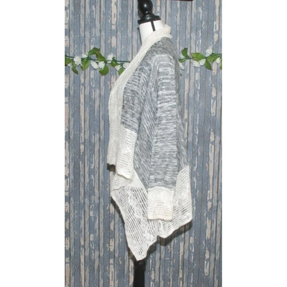 Energe World Wear Ladies Gray White Cardigan Sweater SZ L Open Front Lace LS Size L - Image 7