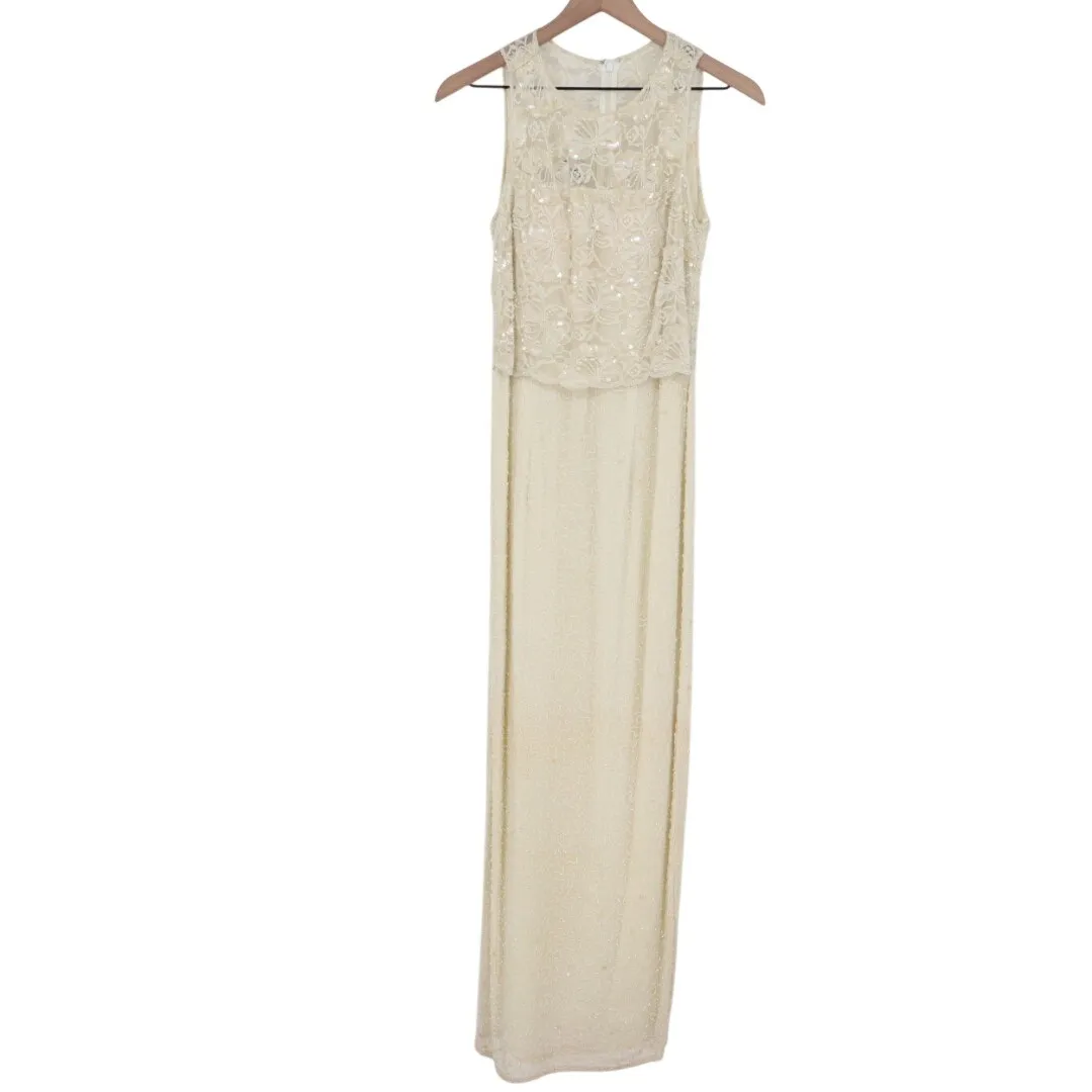 Sean Collection Beaded Sequin Embellished Maxi Dress Formal Gown Ivory Size L - Image 2