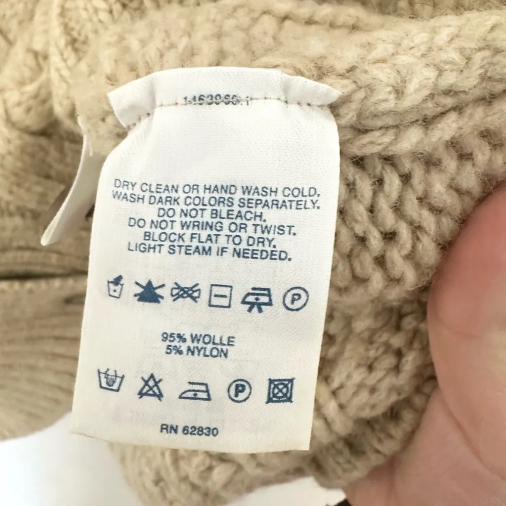 LandsEnd tan cable knit thick heavy cardigan modest winter fisherman Size LP - Image 3