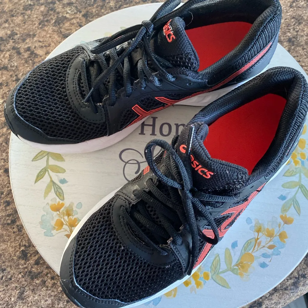 ASICS Black and Neon Coral Red Athletic Sneakers Womens Size 9 - Image 3