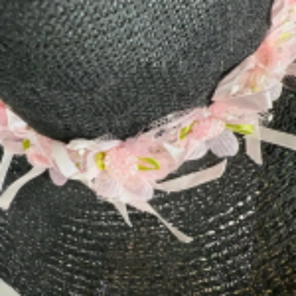 Handcrafted Cowboy Hat Floral Appliqué Ribbon Trim Western Festival Black OS - Image 5