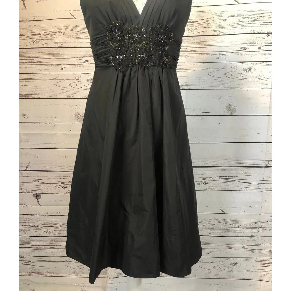 BCBG Maxazria ruched Sequence black cocktail deep V front open back dress size 4 - Image 8
