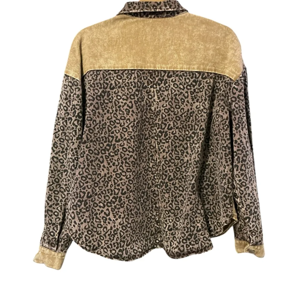 HYFVE Leopard Washed Denim Jacket L 23.5” p2p Brown Combo EUC - Image 8