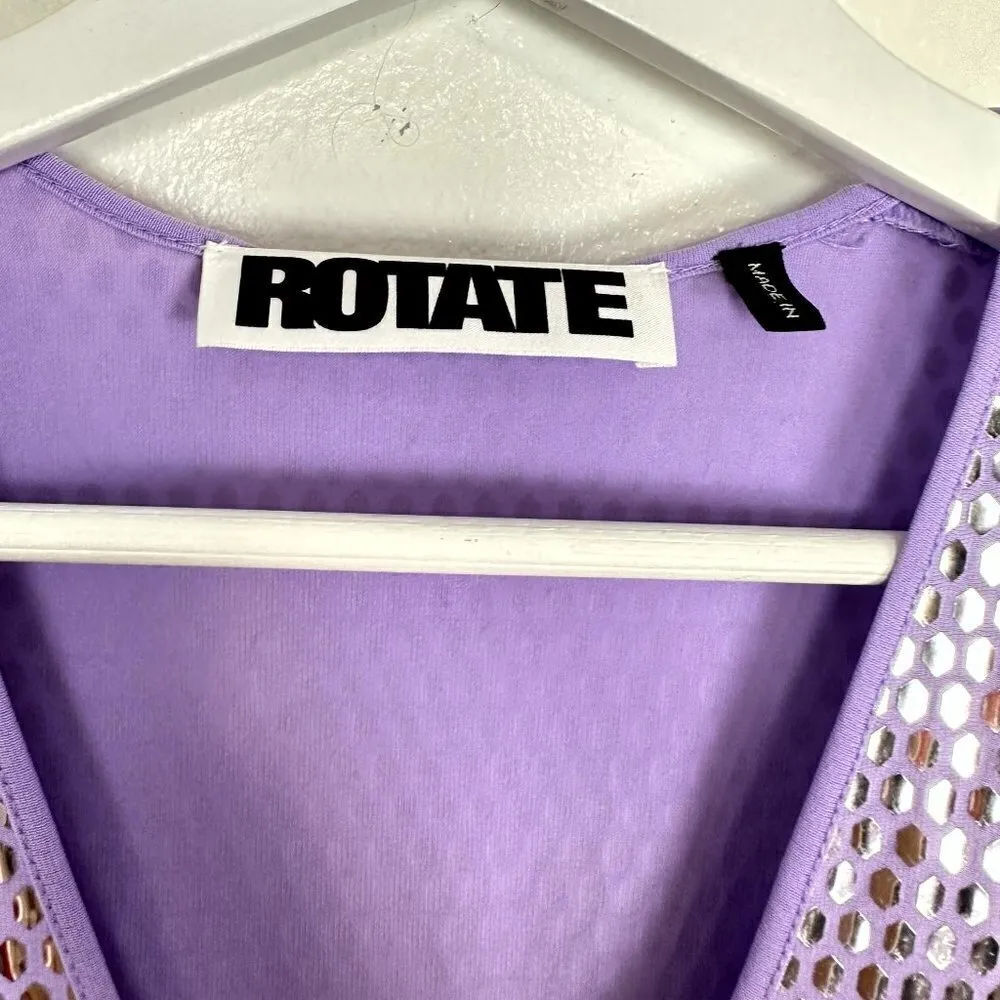 ROTATE Sierina Ruched Puff Sleeve Metallic Midi Dress in Purple Size US 0 - Image 8