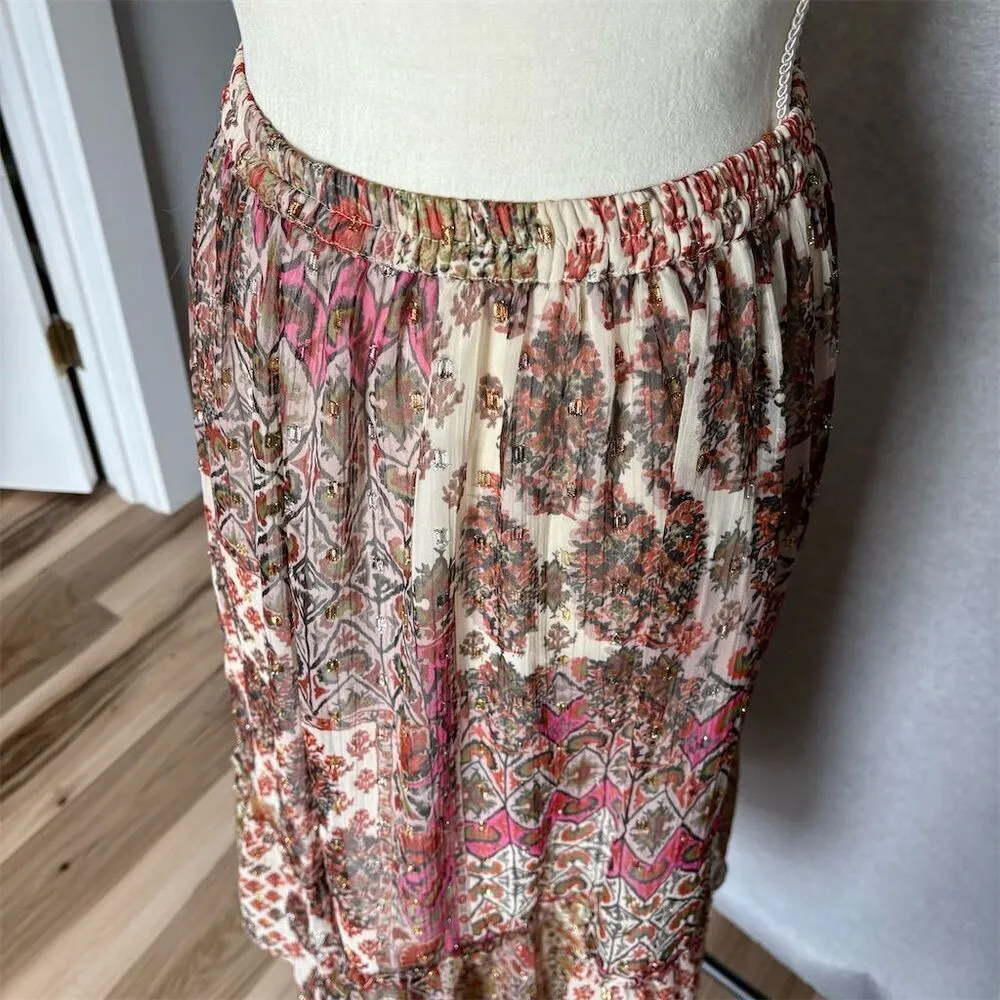Anthropologie RD & Koko XS Floral Boho Peasant Midi Skirt Multicolor Patchwork Red - Image 3