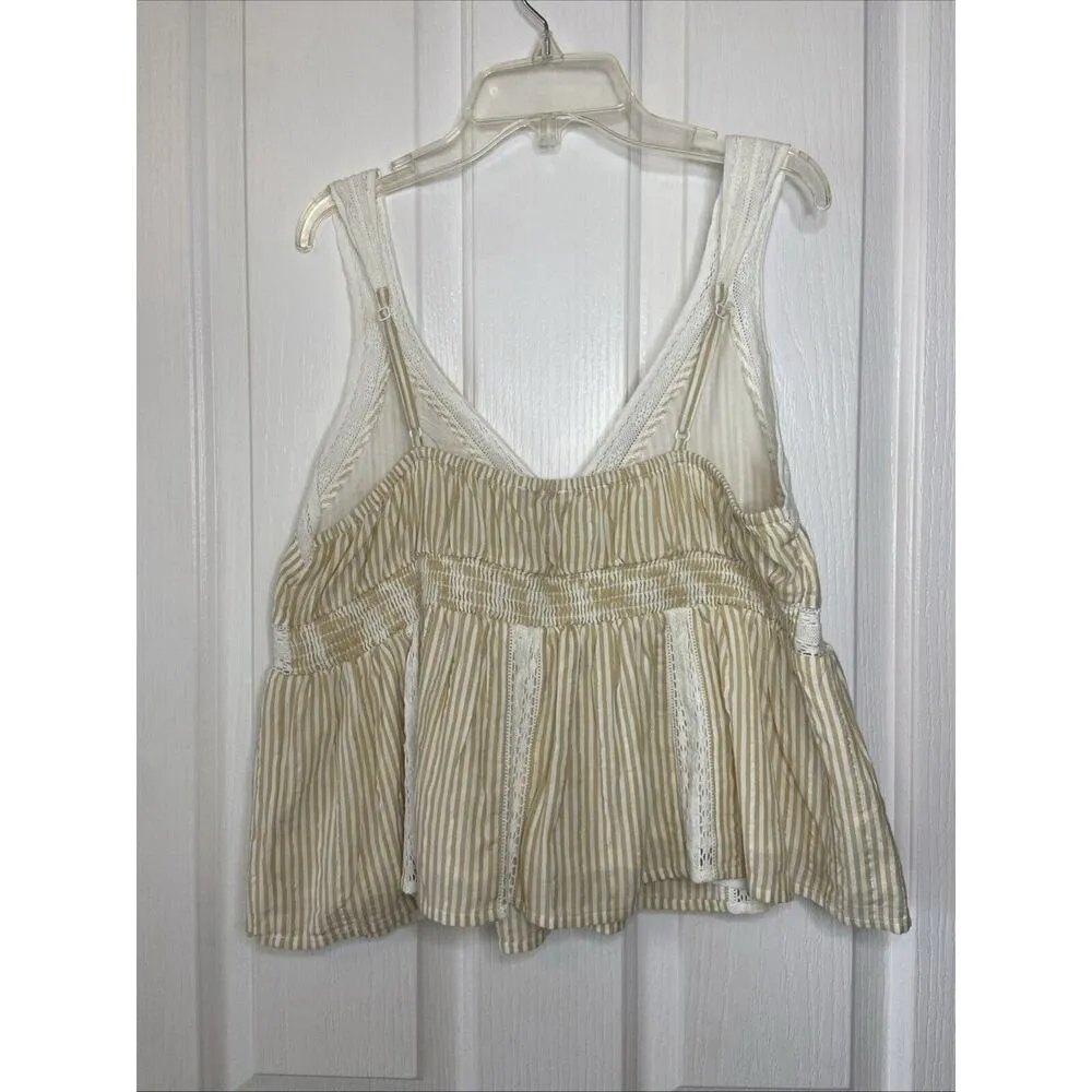 American Eagle Prettiest Lace Trim Cami Tank Top Blouse Shirt White Beige Large - Image 4