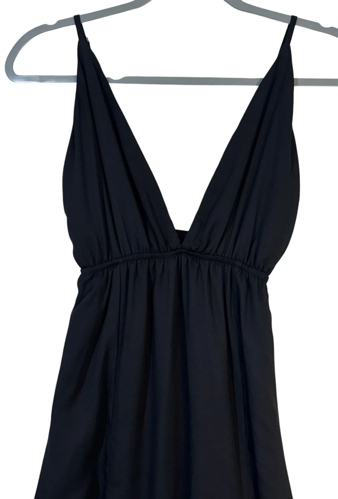 MISSGUIDED Double Front Slit Black Maxi Dress Plunging VNeck Size 2 Elastic Bust - Image 1