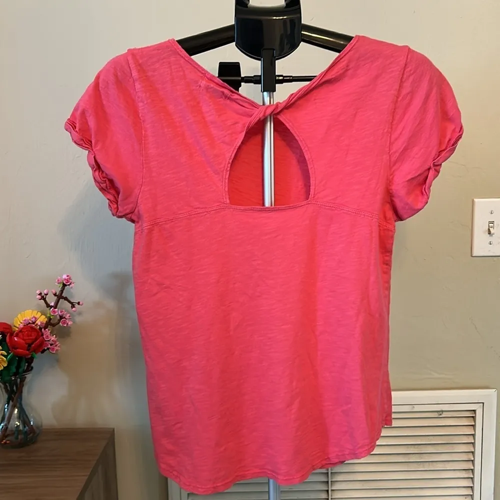 Anthropologie T. La Pink Cotton Back Cutout Twisted Back Rolled Sleeve Top - Image 5