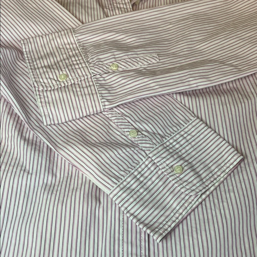 JCrew Factory Striped Cotton 3/4 Sleeve Button Down Size Medium White - Image 8