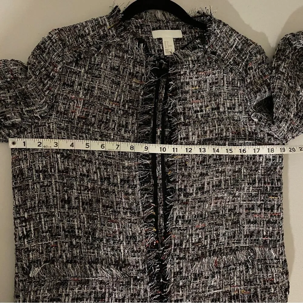 H&M  Frayed Tweed Sequin Cropped Jacket Open-front Blazer Size 6 - Image 11