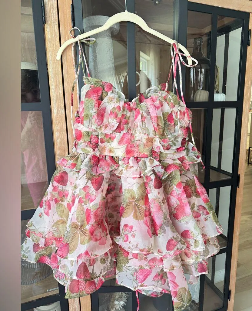 Strawberry babydoll mini dress bows corset straps ruffles matne bella barnett Red Size M - Image 2